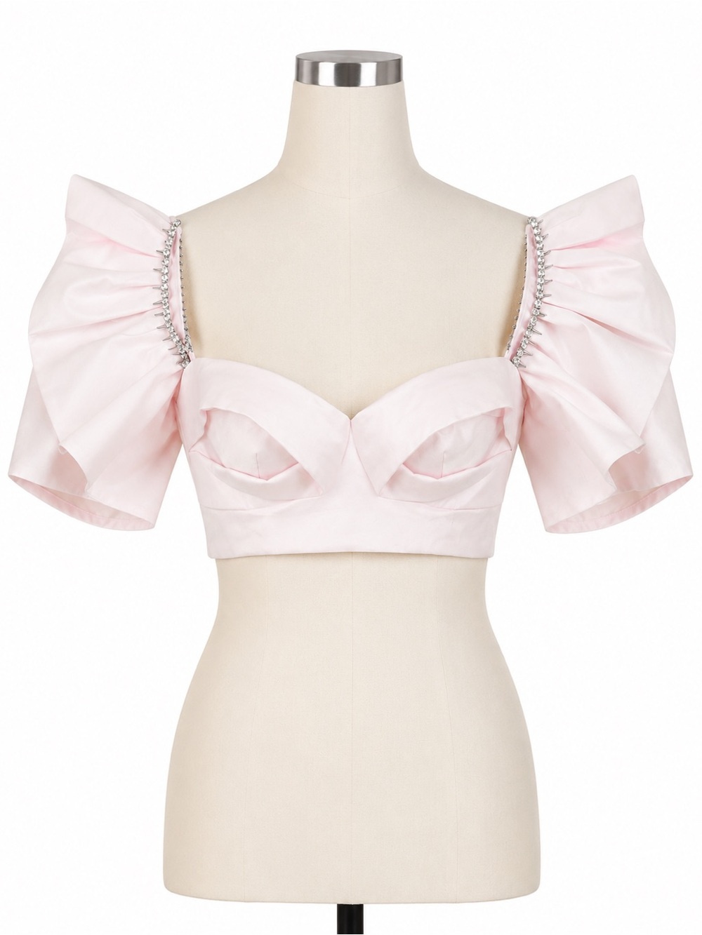 AREA Pink Crystal Trim Cotton Poplin Crop Top, size 2 LIKE NEW